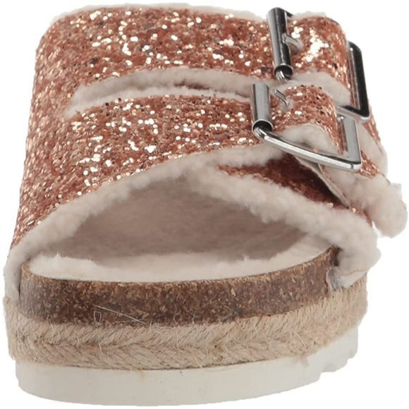 DV BY DOLCE VITA Carlina Rose Gold Glitter Faux Fur-Lined Espadrille Slides - Picture 2 of 6